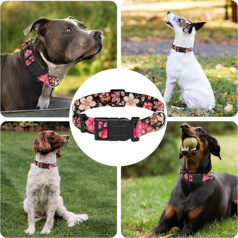 Floral Dog Collar for Boys and Girls, Adjustable Soft Pattern Pet Collar with Safety Buckle for Small Medium Large Dogs