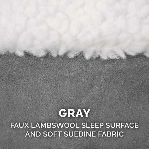Furhaven Orthopedic Dog Bed for Large/Medium Dogs, Sherpa & Suede Oval Lounger, Removable Washable Cover, Gray, Large,
