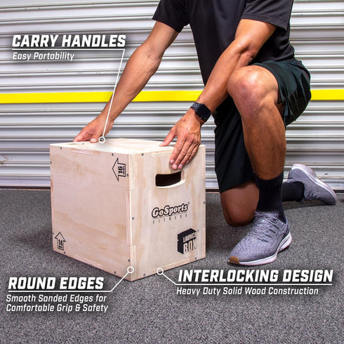 3-in-1 GoSports Fitness Plyo Jump Box - Small, Standard, or XL - Launch Box Exercises for All Skill Levels