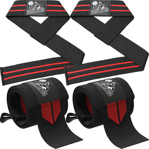 Wrist Wraps + Lifting Straps Bundle (2 Pairs) for Weightlifting, Gym, Powerlifting, Bodybuilding, Cross Training -