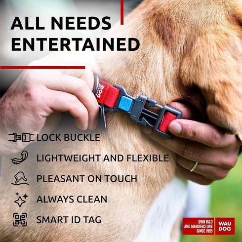 WAUDOG Waterproof Dog Collar - Adjustable Breakaway Collar for Large, Medium & Small Dogs with QR Dog Tag, Red