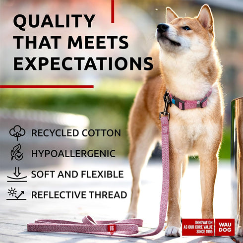 WAUDOG 6 Ft / 10 Ft Recycled Cotton Dog Leash - Eco-Friendly Reflective Collar for Small Medium Large Dogs