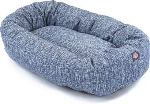 Majestic Pet 24 Inch Bagel Calming Dog Bed, Washable Round Bed with Spine Support, Fluffy Donut Design, Blue