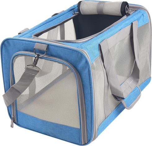 Large Blue Cat Carrier for Small, Medium, and Large Cats, Portable Soft Travel Carrier, Airline Approved Cat Bag