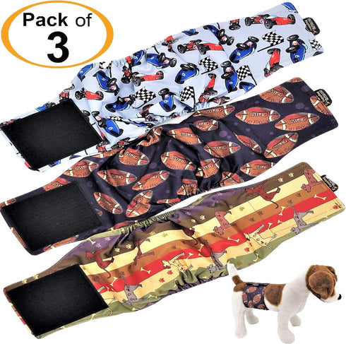 Pack 3 4 20" 26", of Male Dog Diapers - Layers of Absorbent Pads Waterproof Leak Proof Belly Band Wrap Washable (XL: