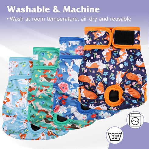 4 Pack Reusable Female Dog Diaper, Highly Absorbent Doggie Diapers for Female Dogs, Dog Diaper X-Large, Flowers & Dogs