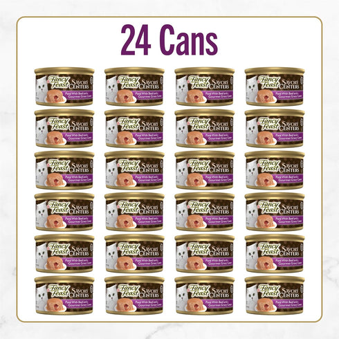 (Pack 24) 3 oz. Purina Fancy Feast Savory Centers With Beef Wet Cat Food Pate with Gourmet Gravy Center - of Cans