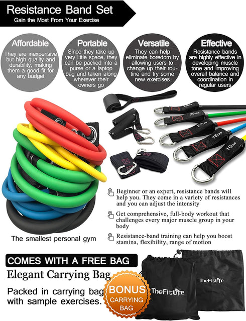 TheFitLife Exercise Resistance Bands with Handles, 5 Stackable Fitness Workout Bands, Carry Bag Included