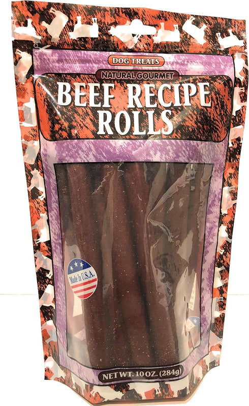 Natural Gourmet Beef Recipe Rolls Dog Treat, Made in USA, 10oz Pouch