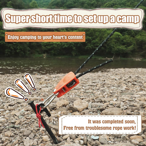 Hikeman Camping Rope with Ratchet Pulley - Adjustable Tent Tie Downs for Canopy, Kayak, and Grow Light (4PCS)