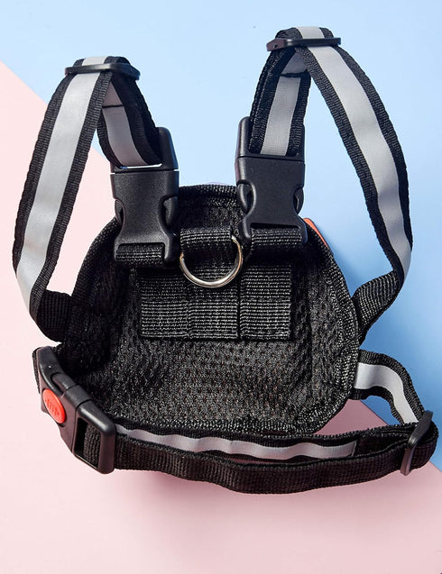 Dog Backpack Harness with Leash | Adjustable Dog Pack with Reflective Strips for Night Safe Outdoor Travel | Small
