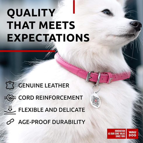 WAUDOG Ultra Soft Rolled Leather Dog Collar for Small Medium Large Dogs - Soft Padded Collars for Male and Female