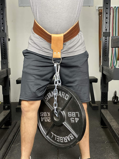 Leather Dip Belt Strap with Chain for Weight Lifting, Made in the USA for Dips and Pullups