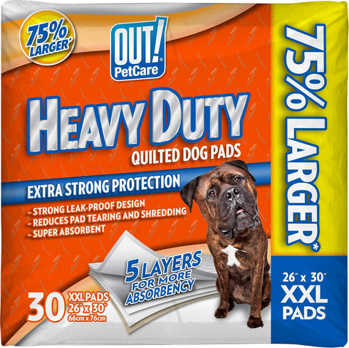 OUT! Heavy Duty XXL Dog Pads - Absorbent Pet Training and Puppy Pads (26 x 30 in, 30 Count, White)