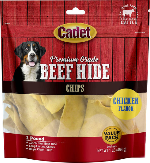Cadet Premium Grade Beef Hide for Dogs, Rawhide Long Lasting Chews, Chips, Curls & Rolls for All Dog Sizes