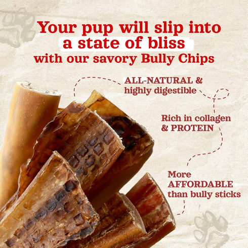 (9-12 Inch, 16 Oz.), Natural Farm Bully Chips Digestible Beef Cheek from Grass-Fed Cows, Non-GMO, Grain-Free, Natural