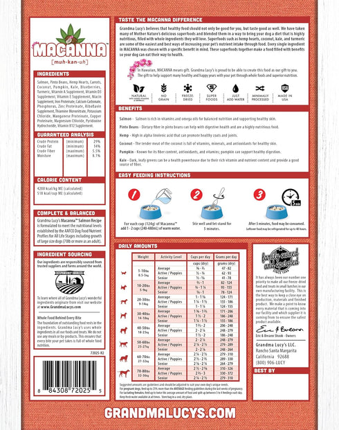 Grandma Lucy's Macanna Dog Food, Grain Free and Freeze-Dried, Salmon Recipe, 3Lb Bag