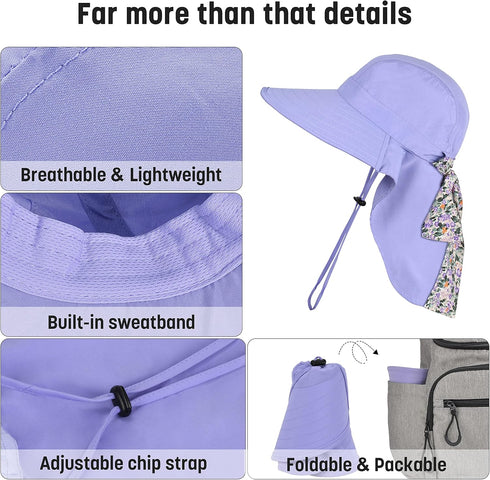 Solaris Women's Floral Scarf Wide Brim Sun Hat, Foldable UV Protection Cap with Neck Flap for Garden Beach Hiking