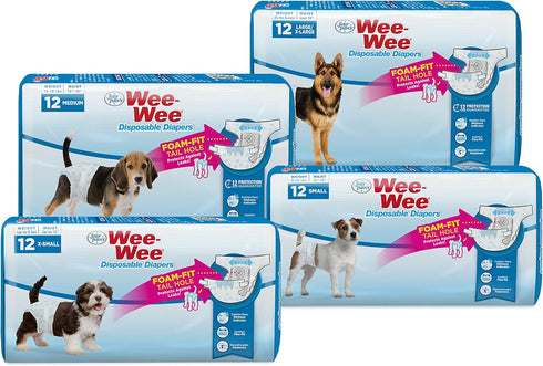 12" 15" 12 Count Four Paws Wee-Wee Super Absorbent Disposable Adjustable Dog Potty Training Diapers, Leak-Proof