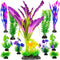 Fish Tank Decorations, Plastic Artificial Plant Set, 11 Pieces Medium/Large Flower Ornament for Freshwater & Saltwater