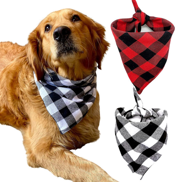 Realeaf Dog Bandanas 2 Pack, Reversible Plaid Pet Scarves, Classic Triangle Dog Bibs for Small Dogs Cats