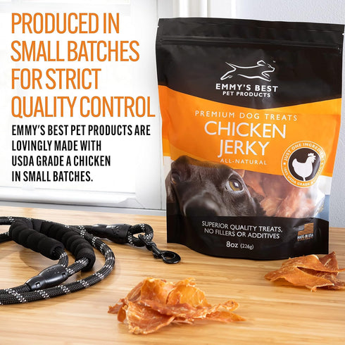 Emmy's 100% 8oz Best EBPP Chicken Jerky Dog Treats Made in USA - Natural Jerky Treats Made with Real Chicken - Grilled