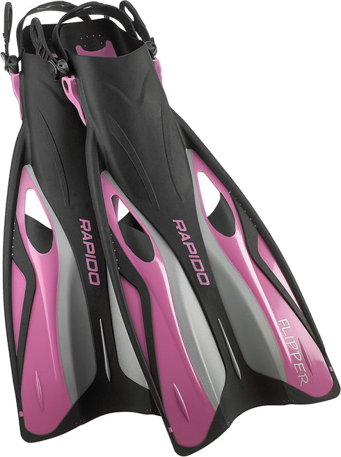 Phantom Aquatics Rapido Boutique Collection Adjustable Snorkel Fin with Carry Bag (Pink, ml/XL, 9-11)