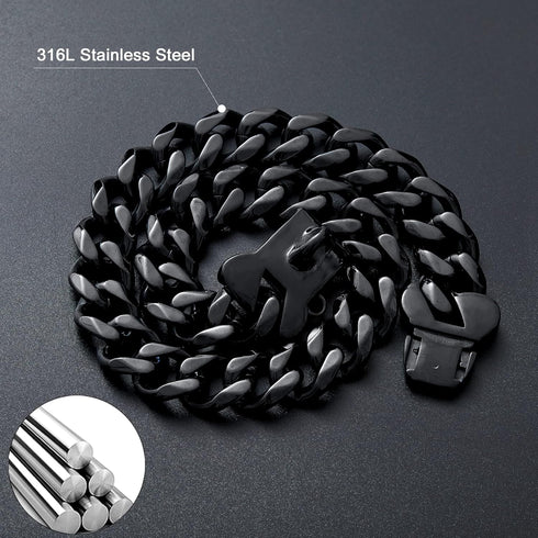 Black Cuban Link Dog Chain Collar 19mm with Secure Snap Buckle for Small Medium Pitbull (24")