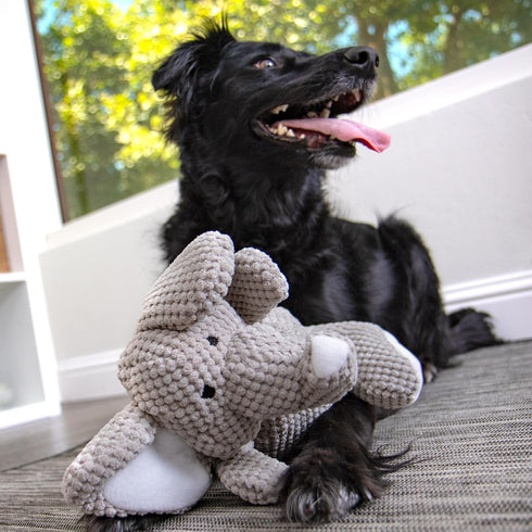 goDog Checkers Elephant Tough Plush Toy with Chew Guard Technology, Durable Checkered Fabric & Squeaker for Active