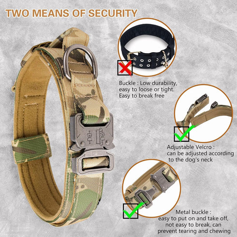 KCUCOP Tactical Dog Collar with Handle, Adjustable Heavy Duty Military Collar with Metal Buckle and Patches for Large
