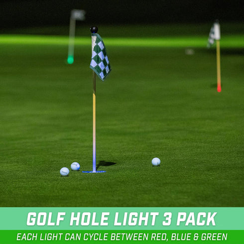 GoSports 3 Pack Light Up Golf Hole Lights - Great for Low Light Golf Play, Putting Practice, Chipping Practice and More