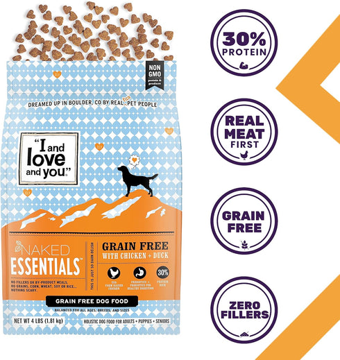 I and love and you Naked Essentials Dry Dog Food, Chicken + Duck, High Protein, 11lb Bag