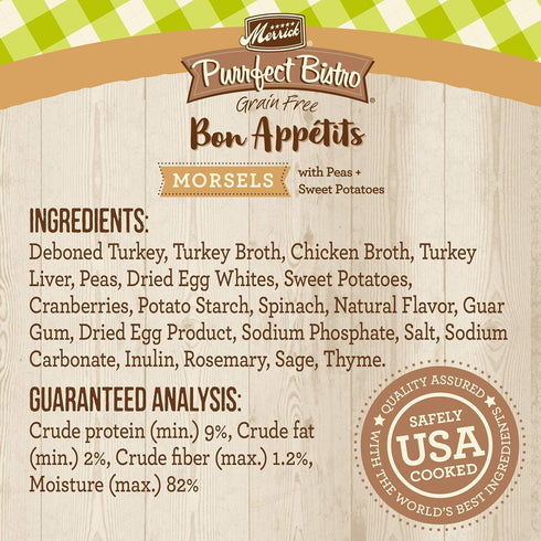 Merrick Purrfect Bistro Bon Appetits Grain Free Wet Cat Food - Turkey Recipe Morsels in Gravy - (24) 3 oz. Pouches