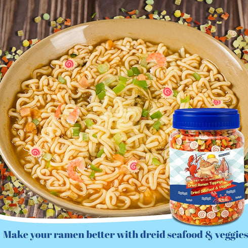 11.6oz 11 Dried Ramen Toppings Mixed Dehydrated Seafood & Vegetables with Shrimp, Crab & Fishcake, Freeze-Dried Veggies