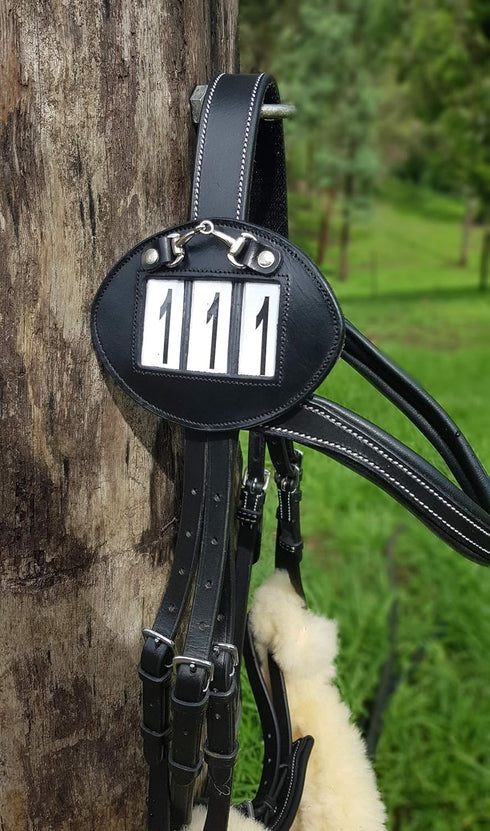 Echo Beach Equestrian 3 2 Genuine Leather Number Holder Pair for Bridle or Saddle Pad. Oval with Digit Easy Change