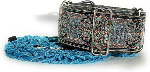 Martingale Dog Collar and Leash Set 2" Wide for Greyhound Saluki Whippet and Similar Breeds (14"-18")