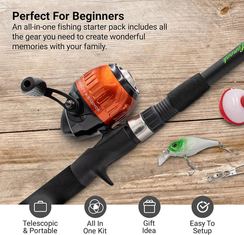 Kids Fishing Pole and Tackle Box - with Net, Travel Bag, Reel and Beginner’s Guide for Boys, Girls, or Youth