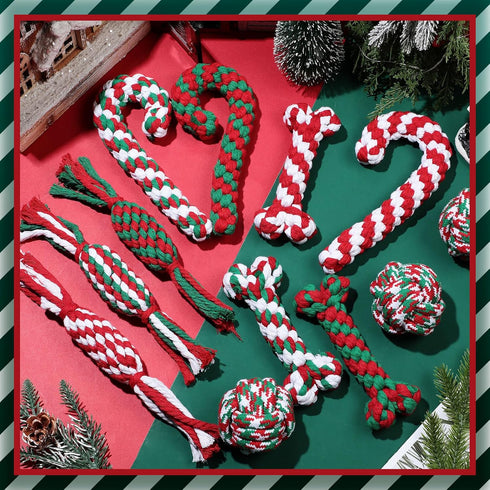 24 Pcs Christmas Dog Rope Toys, Interactive Chew Toys for Small Medium Large Dogs, Classic Style