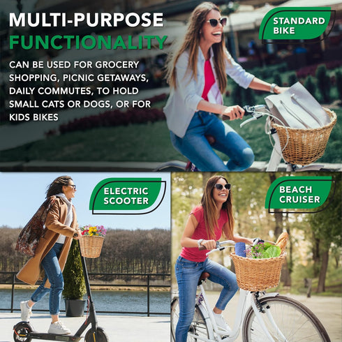 ProSource Wicker Bike Basket, Light Brown, Front Cargo for Women and Men, Fits Most Bikes, Beach Cruiser, Ebike, Road