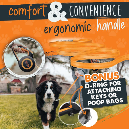 Mighty Paw Retractable Dog Leash with Auto-Locking Button, Stainless Steel Coil & Reflective Ring for Safety