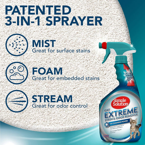 Simple Solution 32 Ounces Cat Extreme Pet Stain and Odor Remover | Enzymatic Cleaner with 3X Pro-Bacteria Power