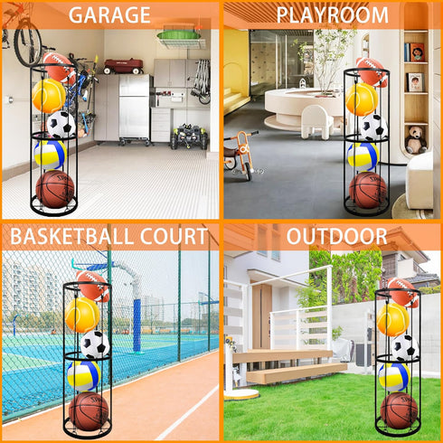 Garage Ball Storage Rack, Wall-Mounted Basketball Holder, Vertical Sports Ball Storage Organizer for Soccer,