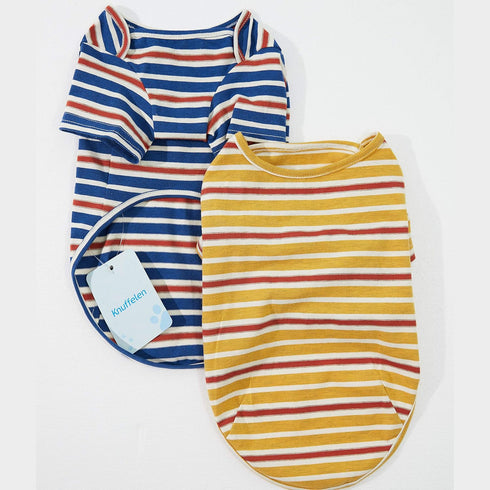 Dog Shirts Cotton Striped T-Shirt, Summer Pet Clothes for Small Dogs, 2-Pack Soft Puppy Apparel Cat Tee