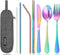 Portable Stainless Steel Flatware Set, Travel Camping Cutlery with Waterproof Case (Rainbow)