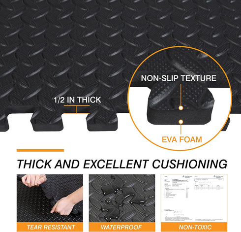 Torin ABPM001BK Interlocking Foam Mat Protective Exercise Workout Puzzle Floor Mat Tiles for Home Gym Equipment - 6