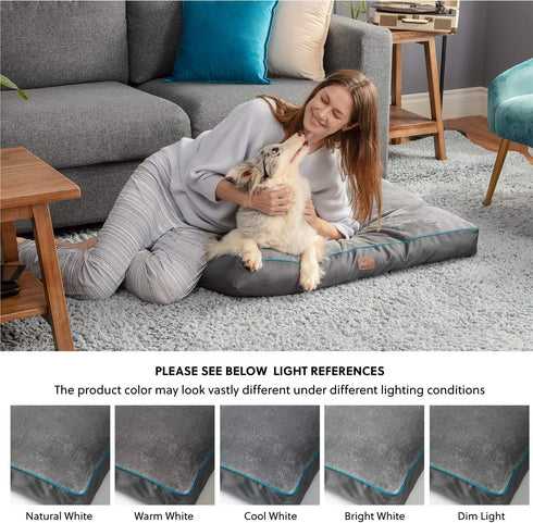 Bedsure Entire Waterproof Large Dog Bed, 4 inch Thick for Up to 80lbs, Removable Washable Cover, Grey.