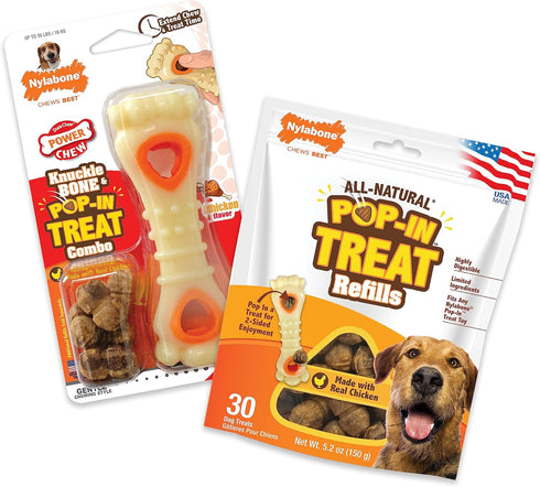 Nylabone Power Chew Souper Bone Pop-in Treat Toy with Refills, Durable Treat Dispensing Toy for Medium/Wolf Dogs (2