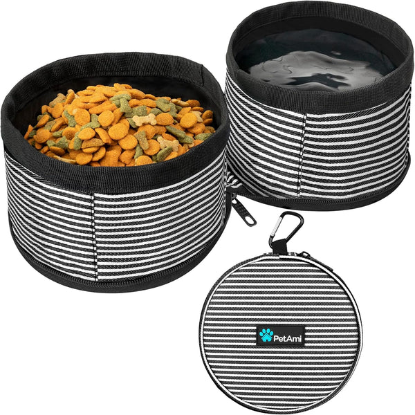 PetAmi Collapsible Dog Food Water Bowls - 2 Travel Bowls Kit, Portable No Spill, Foldable Lightweight BPA Free Leakproof