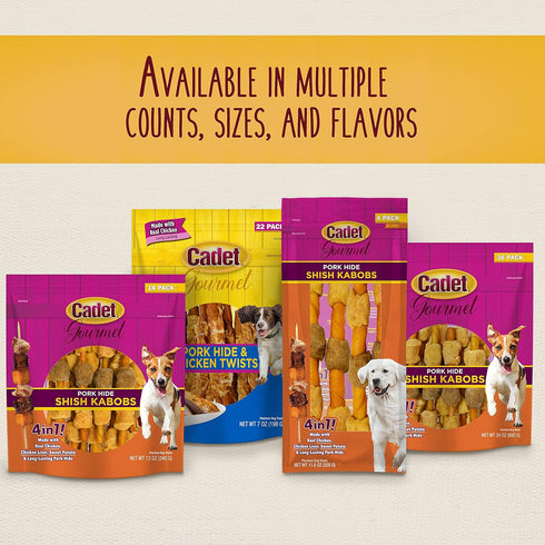 Cadet Gourmet Shish Kabob Dog Treats for Large Dogs, Healthy & Natural Chicken & Sweet Potato Chew Sticks, 10 Inch (4