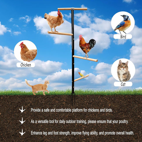 XINYI 3 Plug,1.25-Inch Large Chicken Perch Toys for Coop,Wooden Chicken Roosting Bars with Legs Metal Ground Thickened